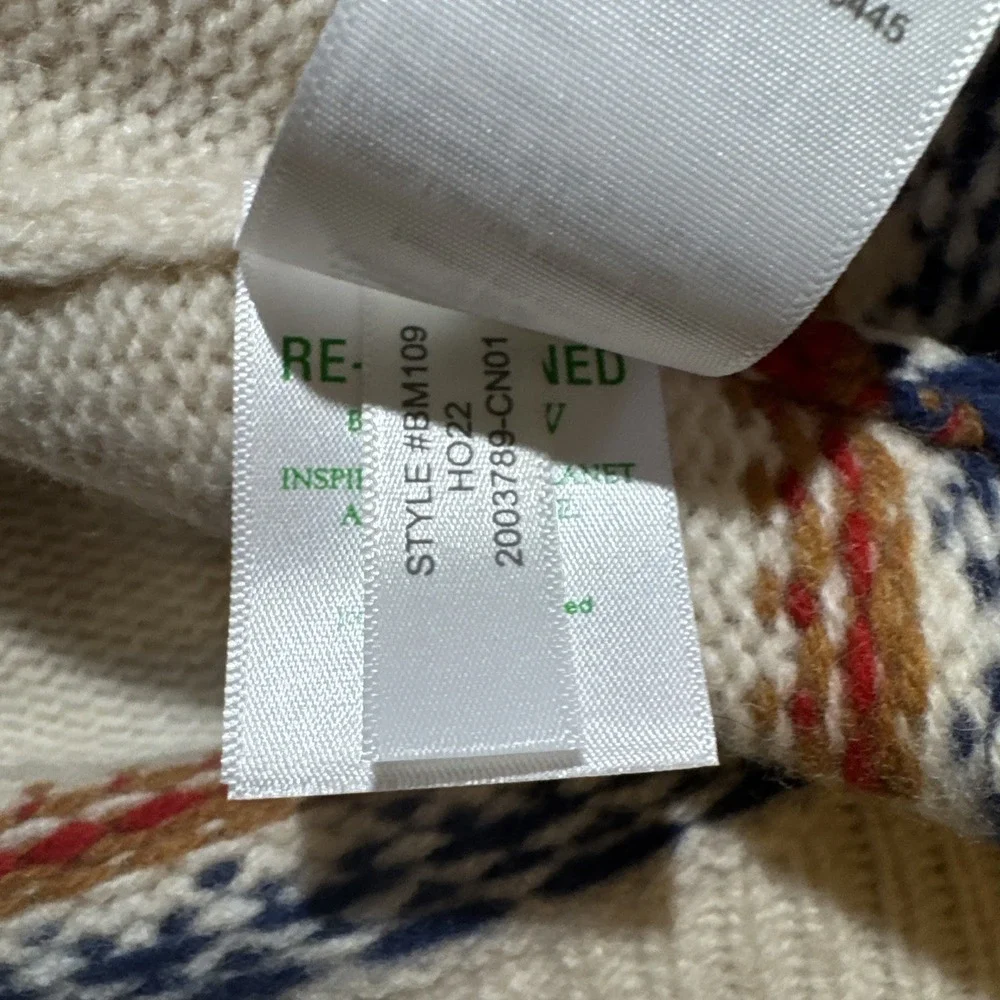J Crew Sweater Men's XL Beige 100% Lambswool Fair Isle Yoked Crewneck Pullover - Picture 12 of 13